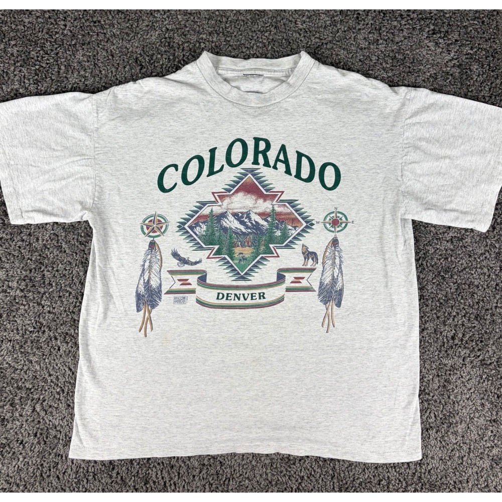 Vintage 1993 Colorado Denver T-Shirt Mens Large Pikes Peak Graphic Heather Grey